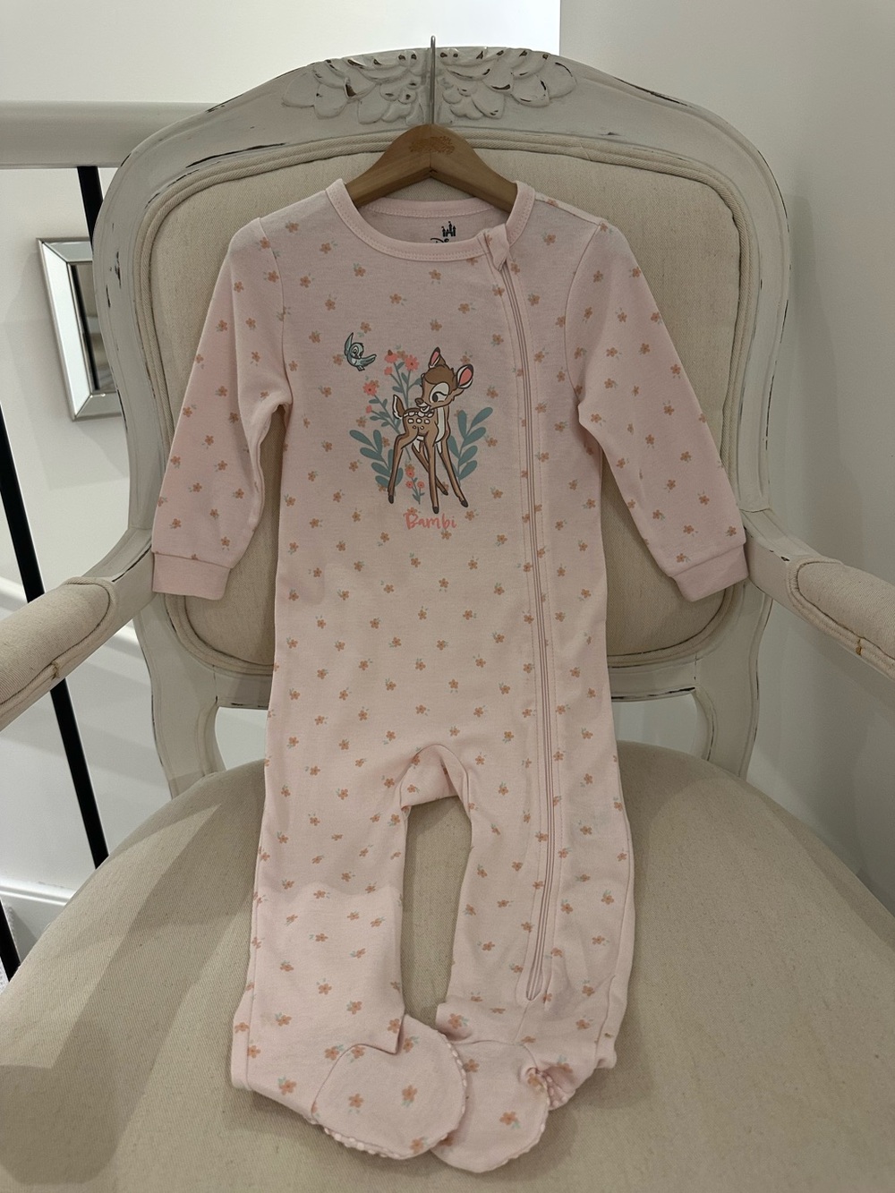 🤍 18~24 Mth Pink Disney Bambi Floral Footed One-Piece Baby Footie NWT